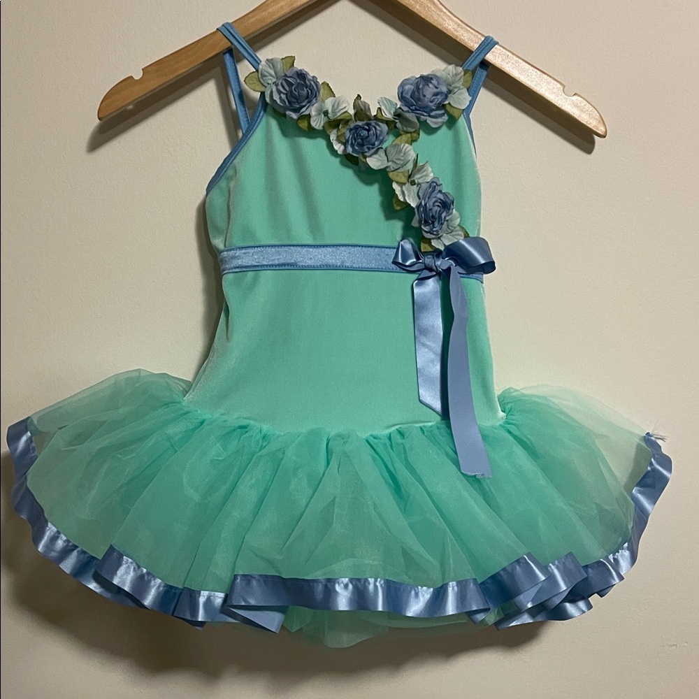 Charming Teal Floral Kids Dance Costume